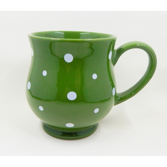 Temptations By Tara Green White Polka Dot Belly Coffee Mug Cup 16 oz - Picture 3 of 10